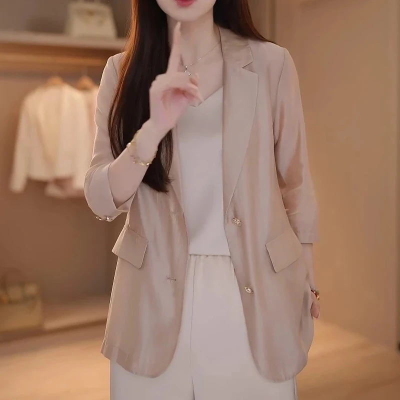 【清一见钟情】轻奢高品质天丝夏季薄款西装外套女休闲宽松防晒西服