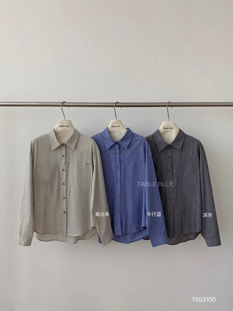 anna@653100 韩系简约百搭条纹衬衫 3-6