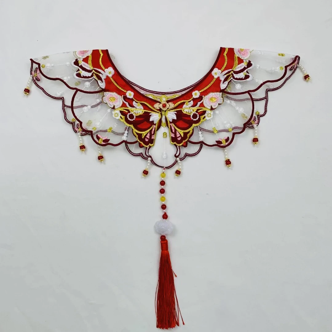 国风汉服古风红色蝴蝶云肩