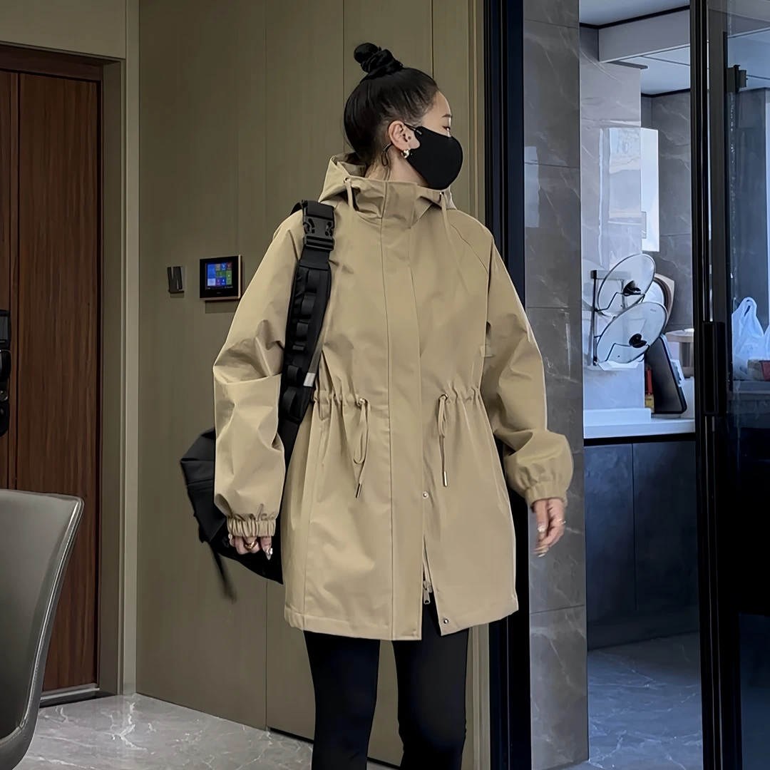 风衣女中长款春季新款宽松连帽休闲百搭韩版收腰时尚大码显瘦外套