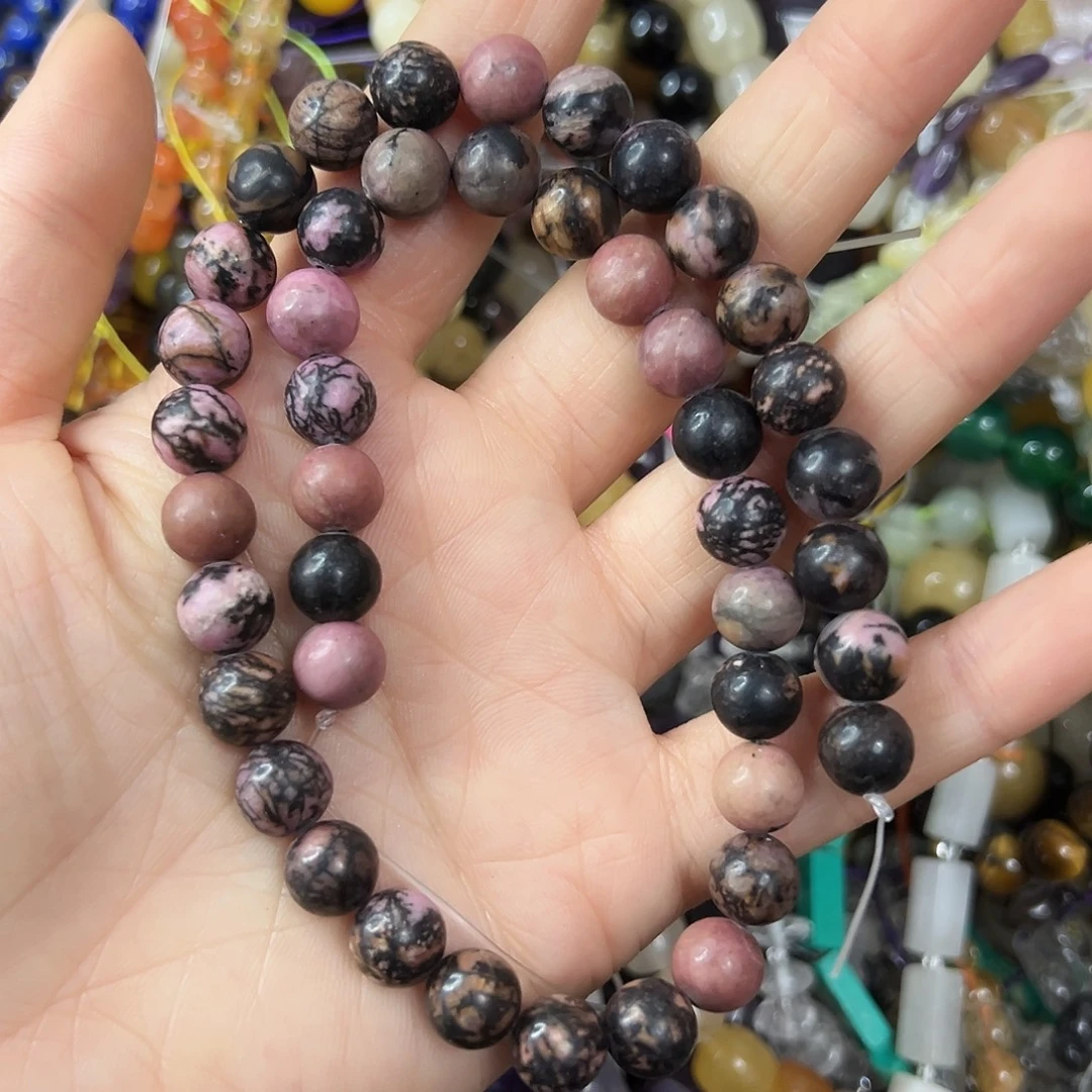 玛瑙/玉髓合金珠宝半成品，卡8蔷薇石一条