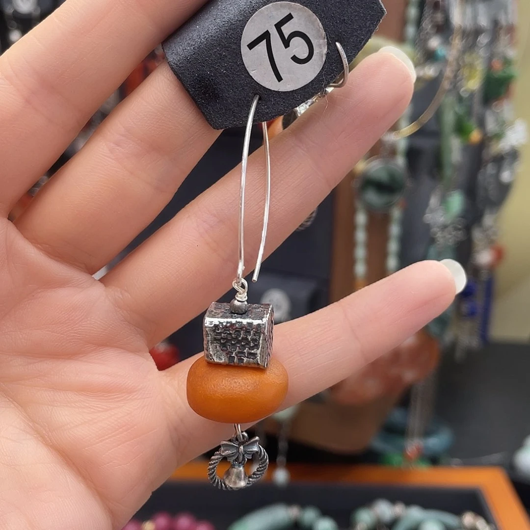 琥珀耳饰银S925镶嵌俊*709gbmjhhh