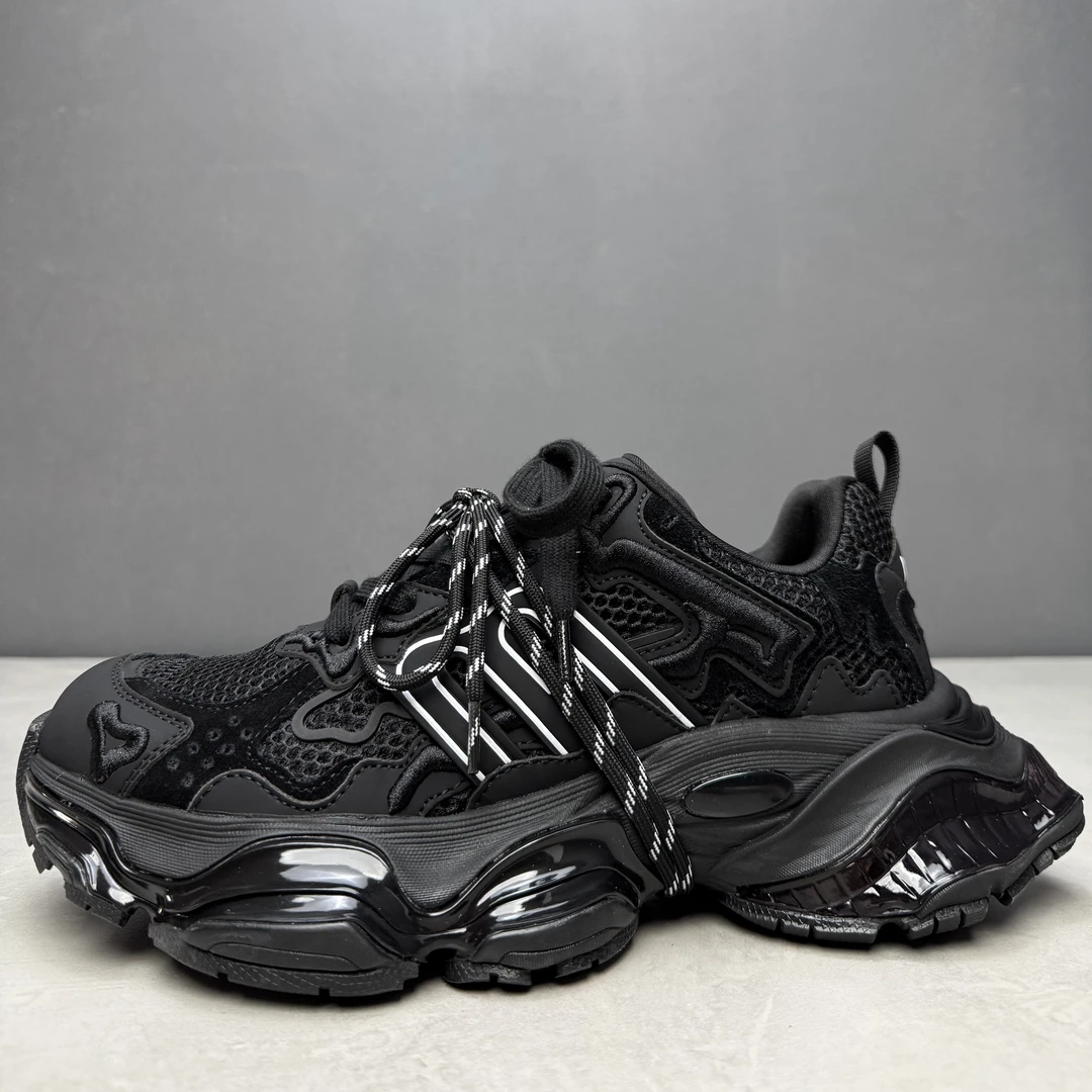 溪嘟别巴黎系列暗系黑武士气垫厚底老爹鞋男真皮复古ins潮运动鞋