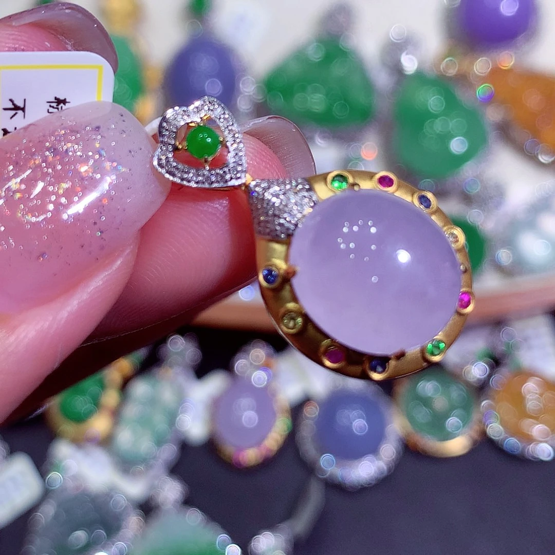 翡翠18K金镶嵌吊坠(不含链)