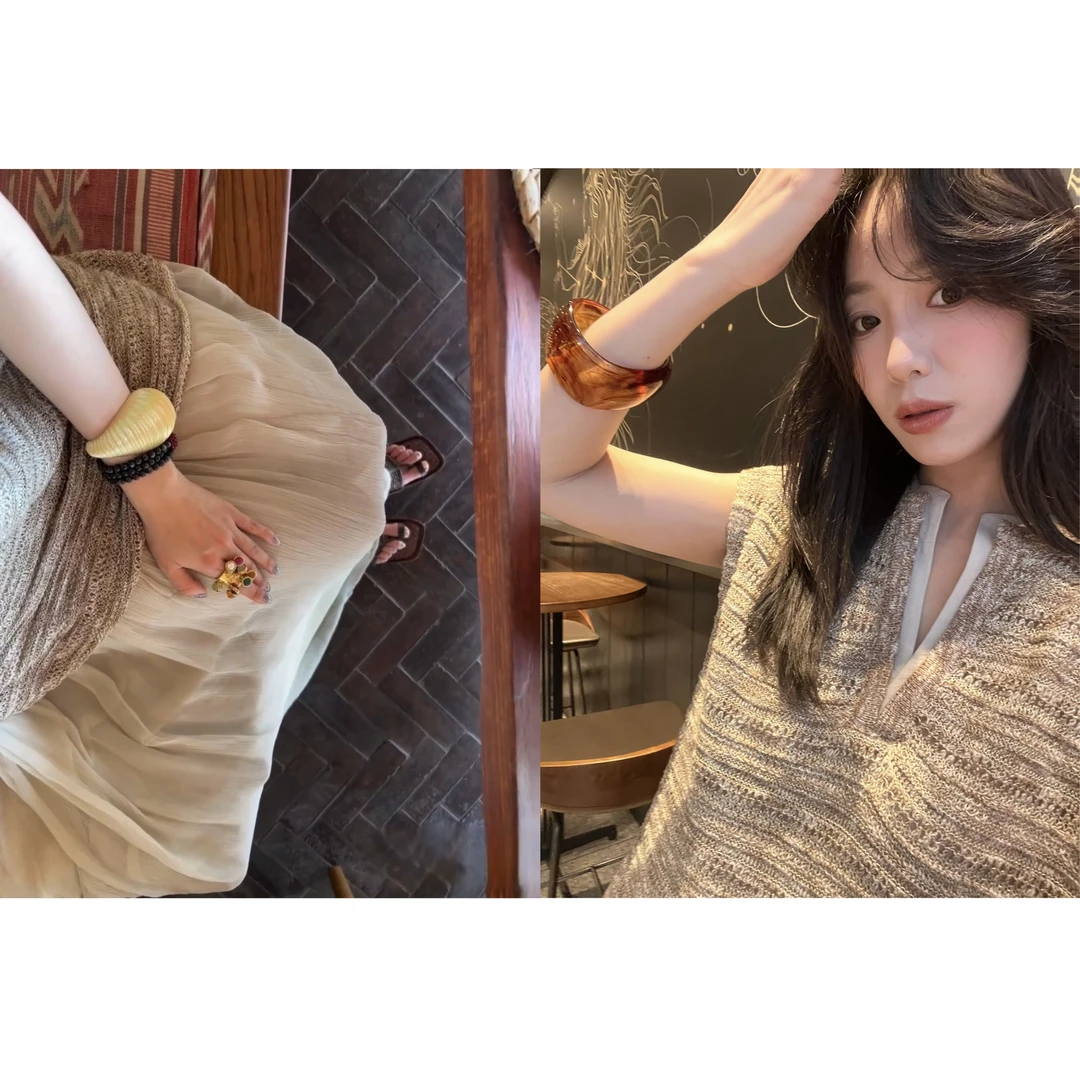 FAR ZOOM 针织拼接轻纱假两件双层领口复古连衣裙