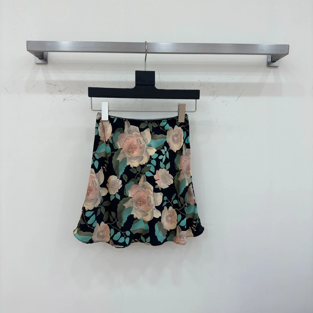 JIAYE CHAN夏季小众轻奢复古油画花朵印花半身裙