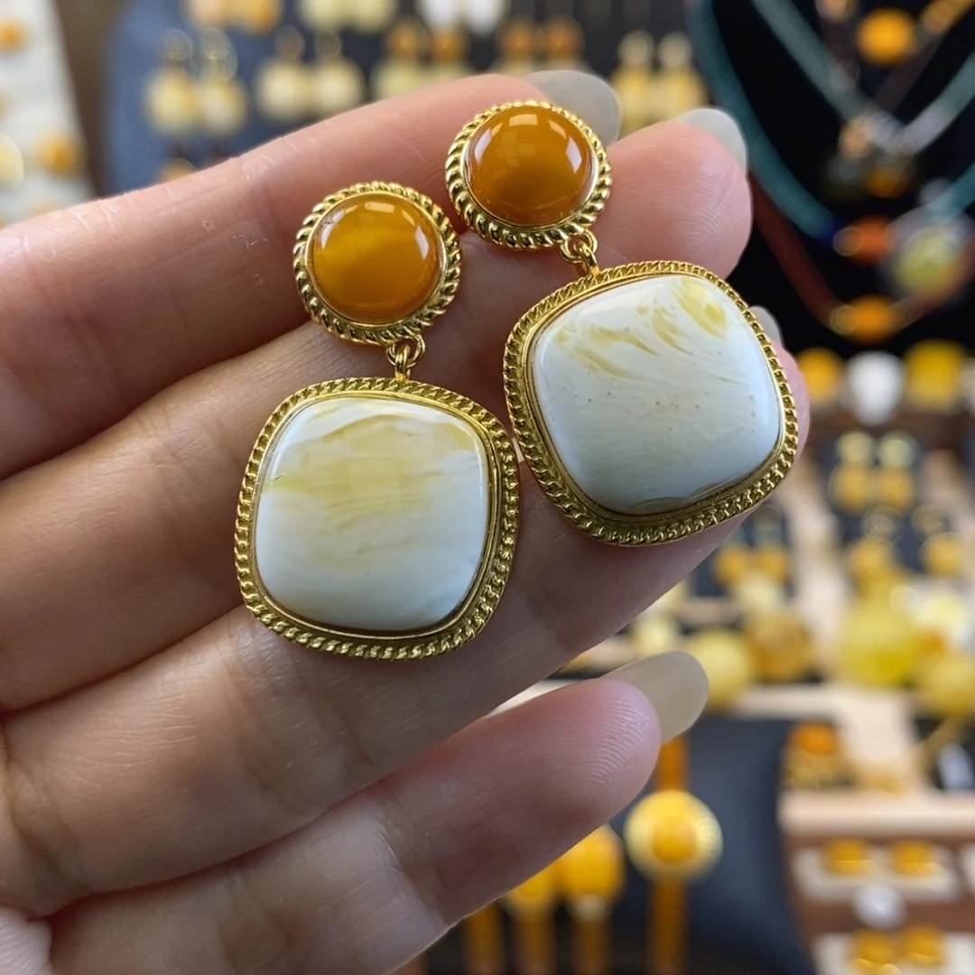 银S925镶嵌琥珀裸石