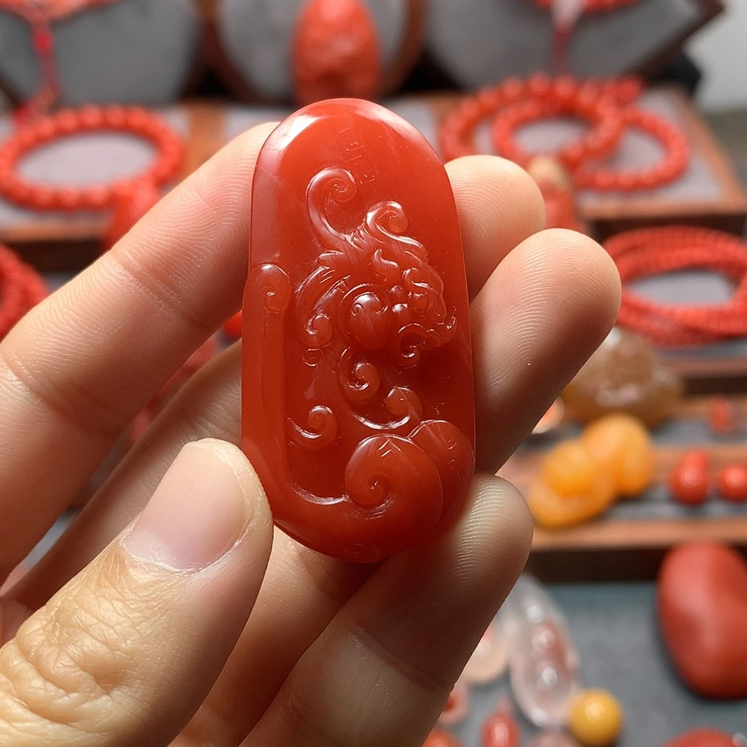南红玛瑙1未镶嵌辣椒红仿古吊坠