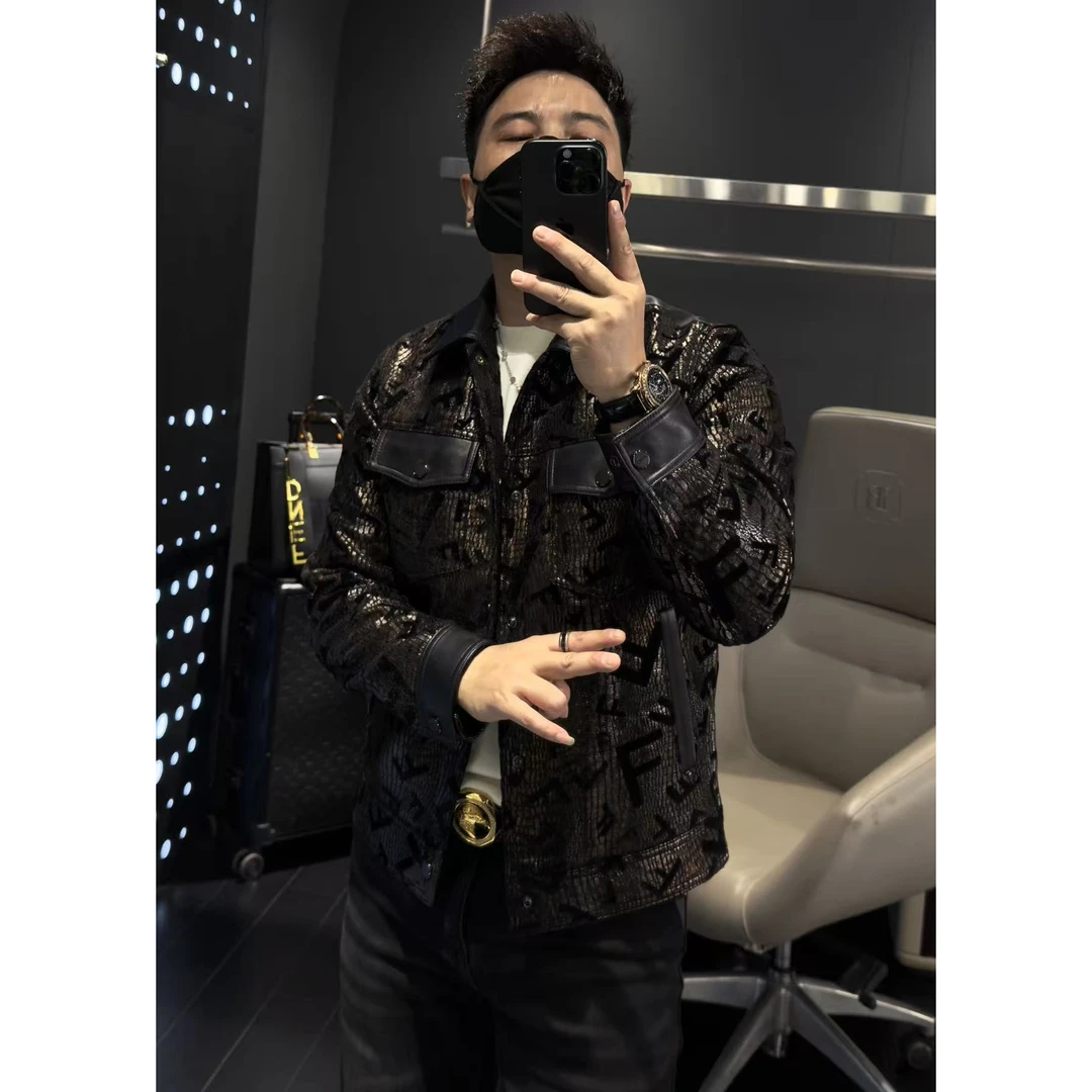 【马哥严选】秋冬男士轻奢提花翻领夹克外套高端潮牌休闲保暖羊毛款