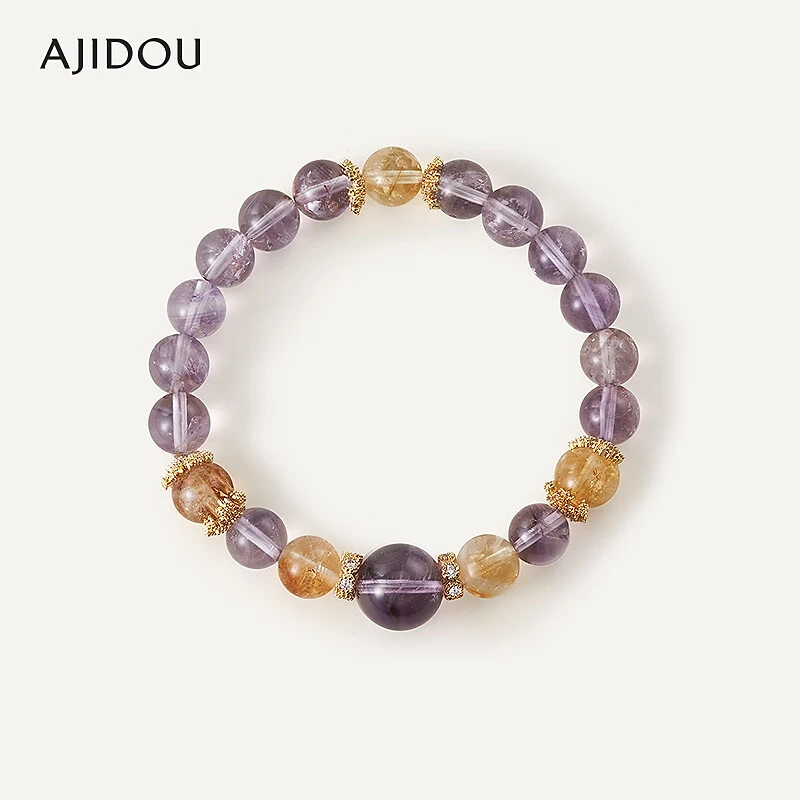 .AJIDOU阿吉豆紫水晶黄水晶新中式休闲时尚串珠手链【DB】