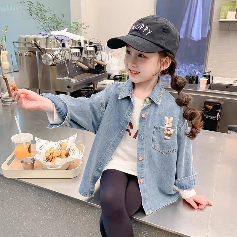 范哲萨女童牛仔衬衫春秋季2025新款儿童夏款洋派宝宝薄外套上衣春