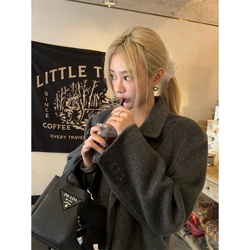 skibyTannin赤兔高智格雷系100羊毛双面尼大衣气质高级感毛呢外套