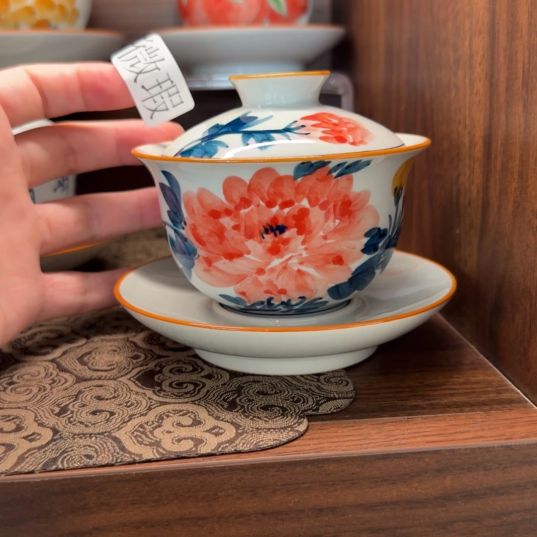 釉下手绘茶具微瑕