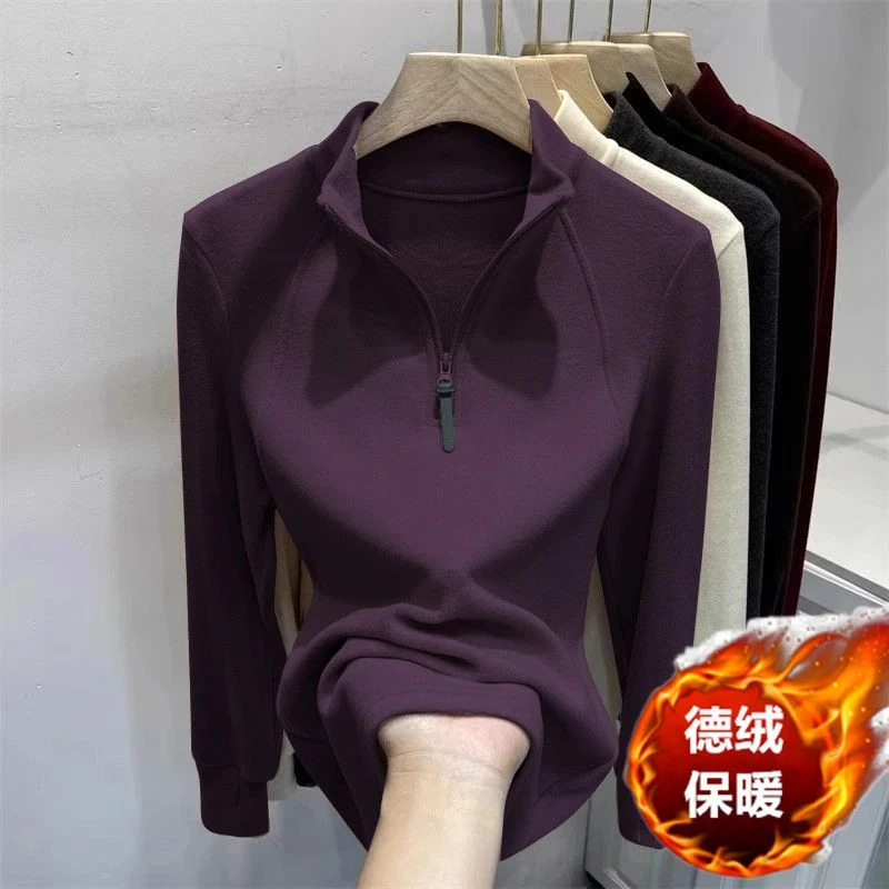 高端欧货德绒半高领韩版半拉链长袖卫衣女内搭外穿秋冬保暖上衣服