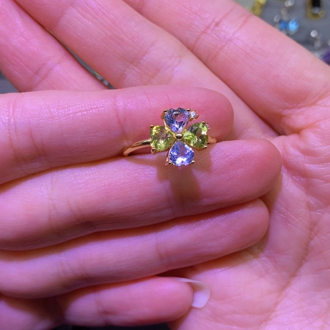 托帕石戒指银S925镶嵌托帕石➕橄榄