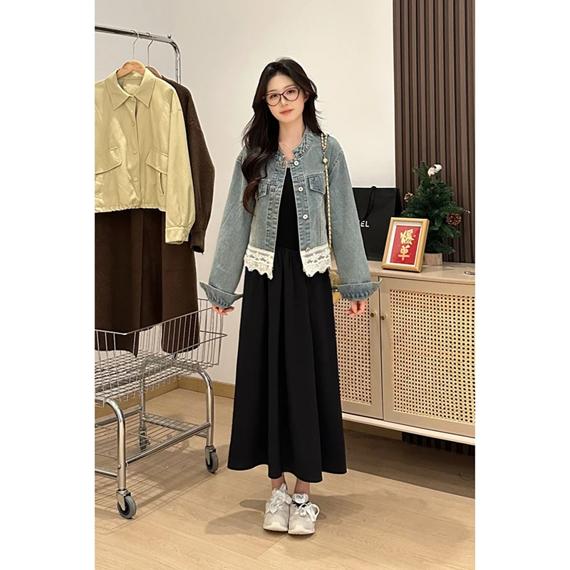 欧货欧洲站蕾丝花边拼接做旧牛仔外套女2025春季新款短款上衣