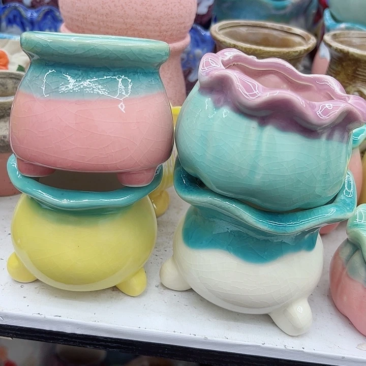 多肉绿植陶瓷花盆9.9包邮，有孔