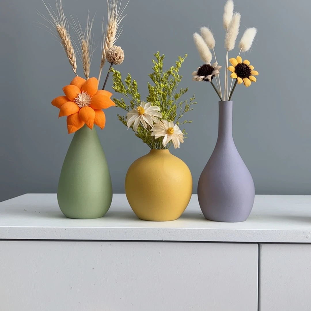 摆件陶瓷小花瓶摆件含花总高约20-30cm