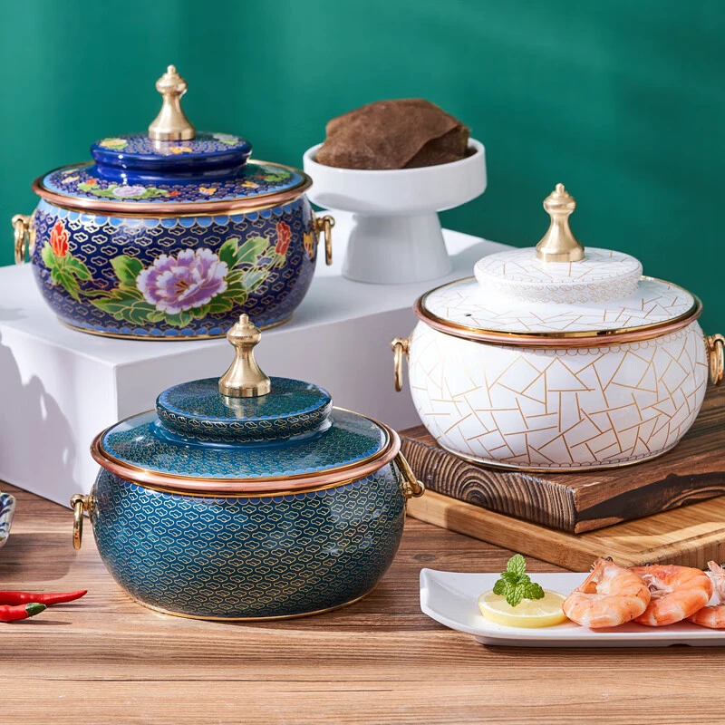 隆顺铜艺珐琅彩搪瓷铜火锅电磁炉火锅专用锅紫铜单人小火锅