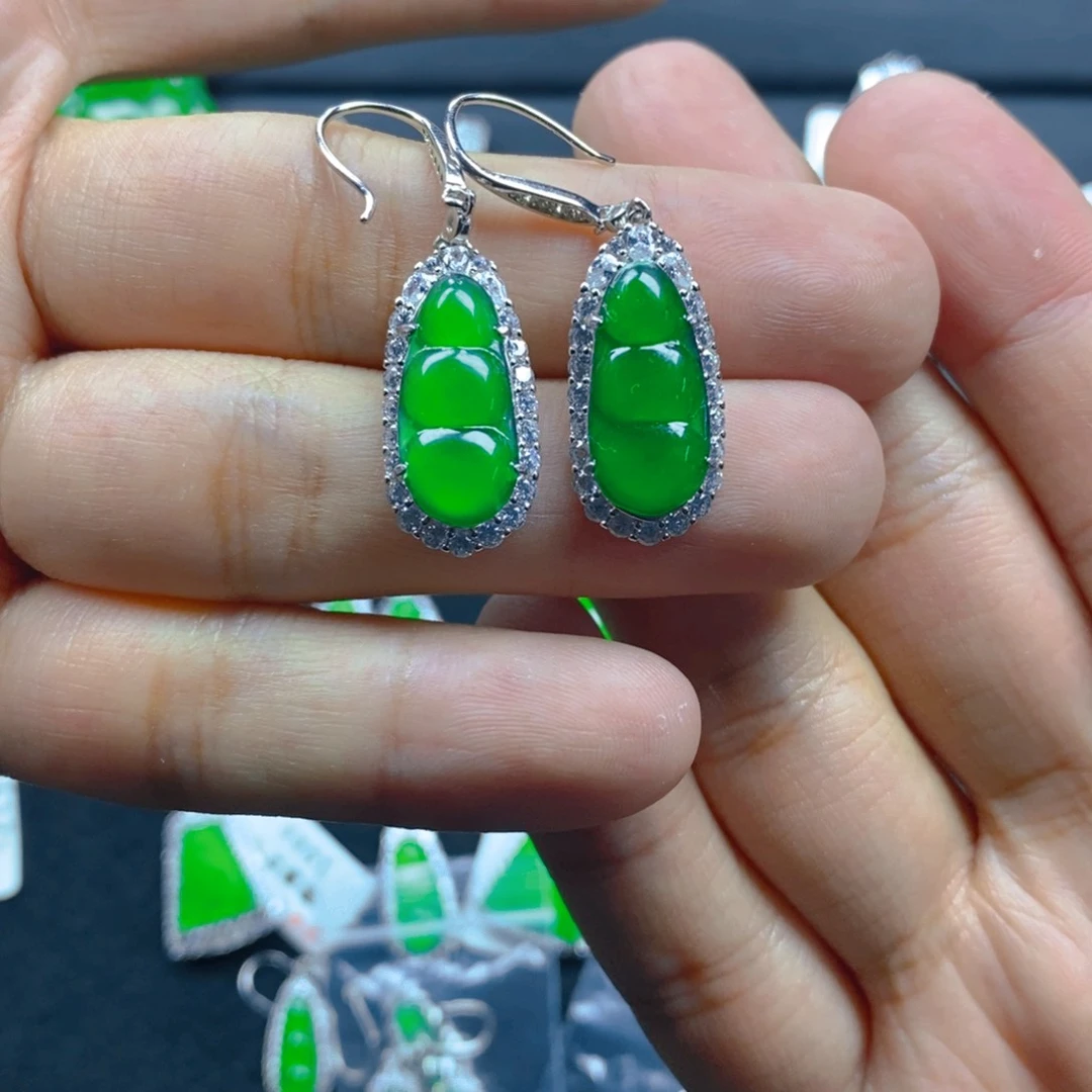 悟***滋翡翠银S925镶嵌耳饰