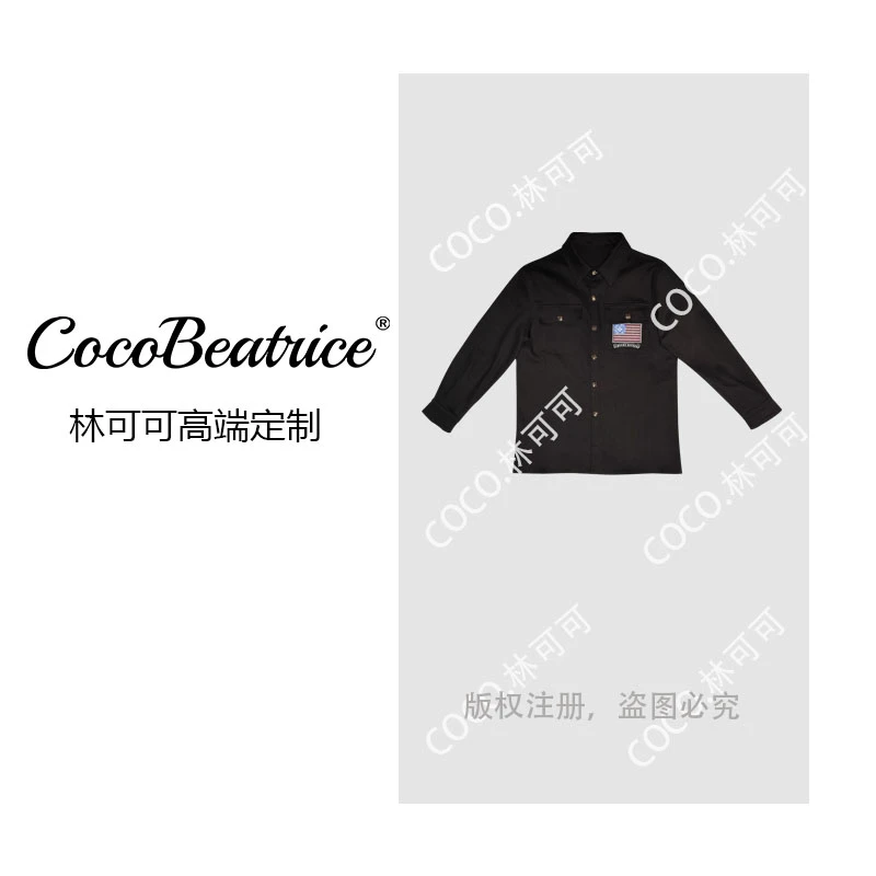 【COCO林可可】工装风衬衫口袋处国旗贴片装饰个性又有型3479