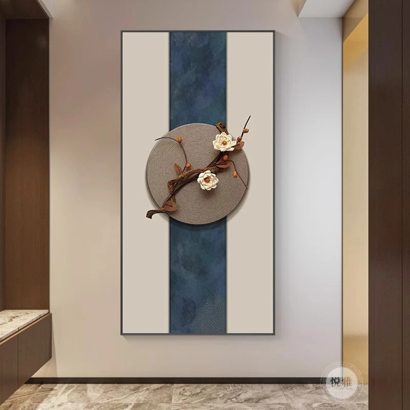 新中式入户进门玄关装饰画走廊过道背景墙画简约挂画晶瓷壁画梅花