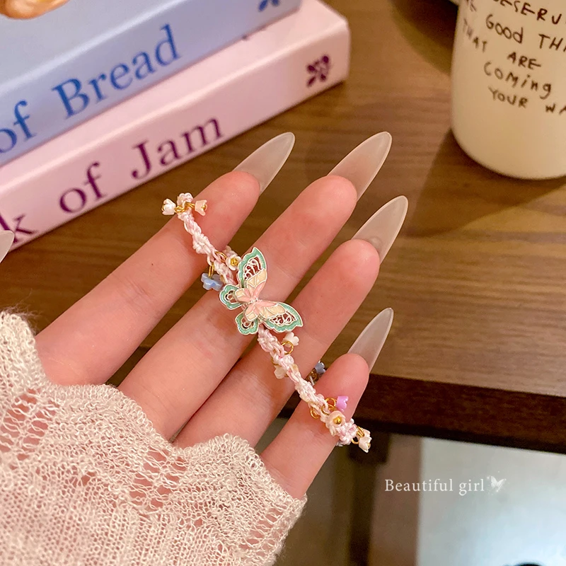 合金手链 时尚花朵蝴蝶编织手绳精致甜美高颜值手链女清新手饰品