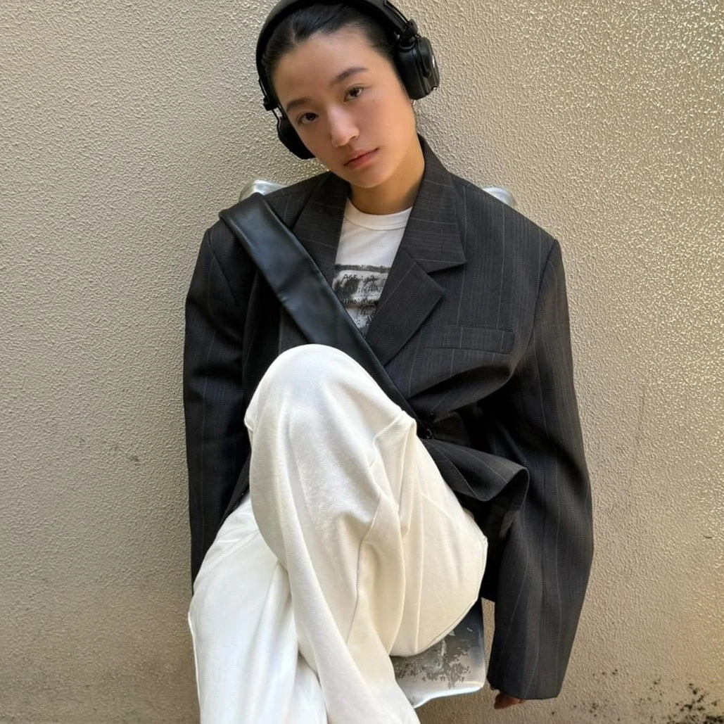 【清】逸语IN choose u笑笑家2024秋季廓形条纹西装外套女89568