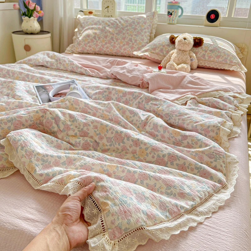花边款夏被韩版双层纱夏凉被亲肤双人单人空调被可机洗夏季被子