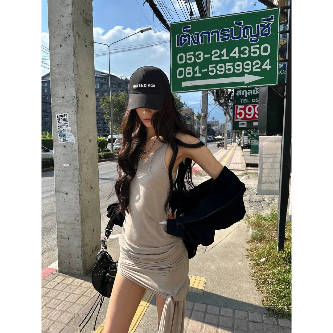 夏季不规则百搭显瘦甜辣风连衣裙性感短裙高腰无袖小众设计感z461