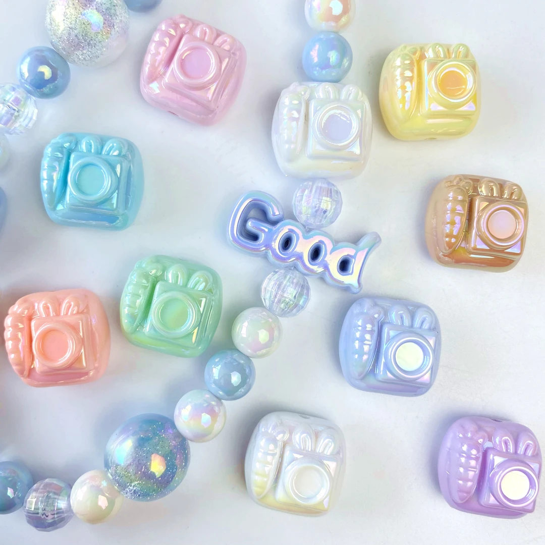 亚克力uv镀彩照相机散珠混批饰品配件手工diy手机链钥匙扣包挂