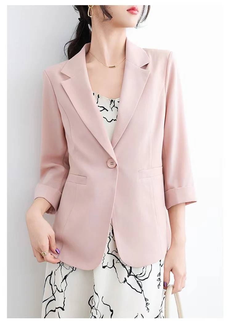 [律动莫兰迪]25新款西装外套女薄款雪纺外套短款夏百搭韩版小西装