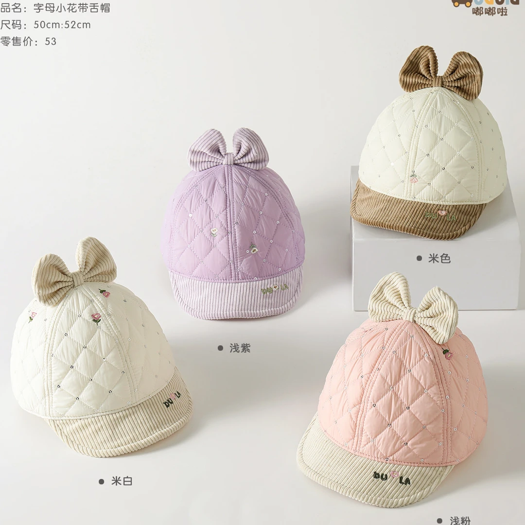 4008嘟嘟啦秋冬厚款可爱蝴蝶结软鸭舌帽防风保暖帽