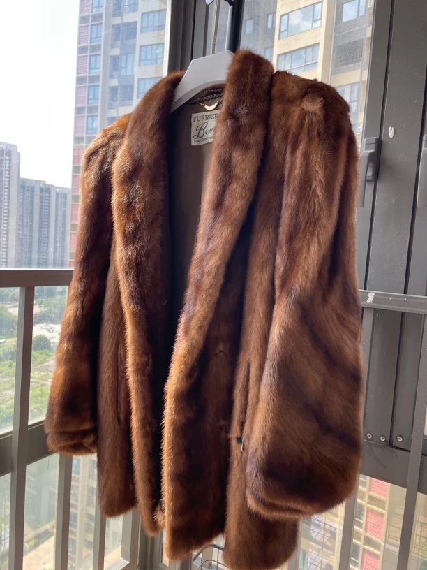 【QE41】古铜金棕色短款浴袍领L码（胸围110衣长70）小橙子皮草时尚