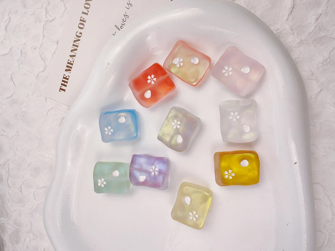 韩国胶定制DIY  磨砂发光双面手绘樱花方块 通孔