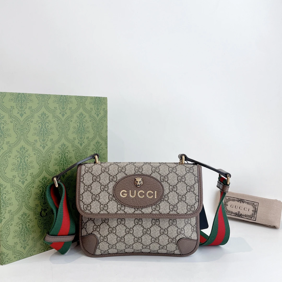 99新 GUCCI/古驰 双面老花虎头腰包 单肩包 男女同款