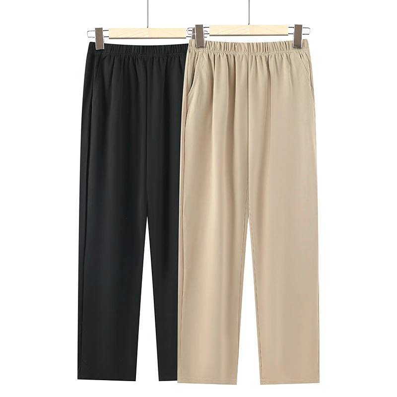 妈妈夏季薄款休闲裤奶奶宽松大码直筒松紧高腰裤中年人夏装长裤女