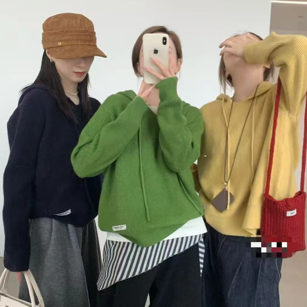 【韩衣舍】2639高品质厚款针织秋季连帽毛针织衫百搭