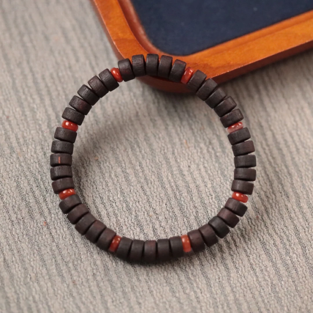 缅甸小叶降真香4x7mm隔片珠单圈【南红隔片】木带宝