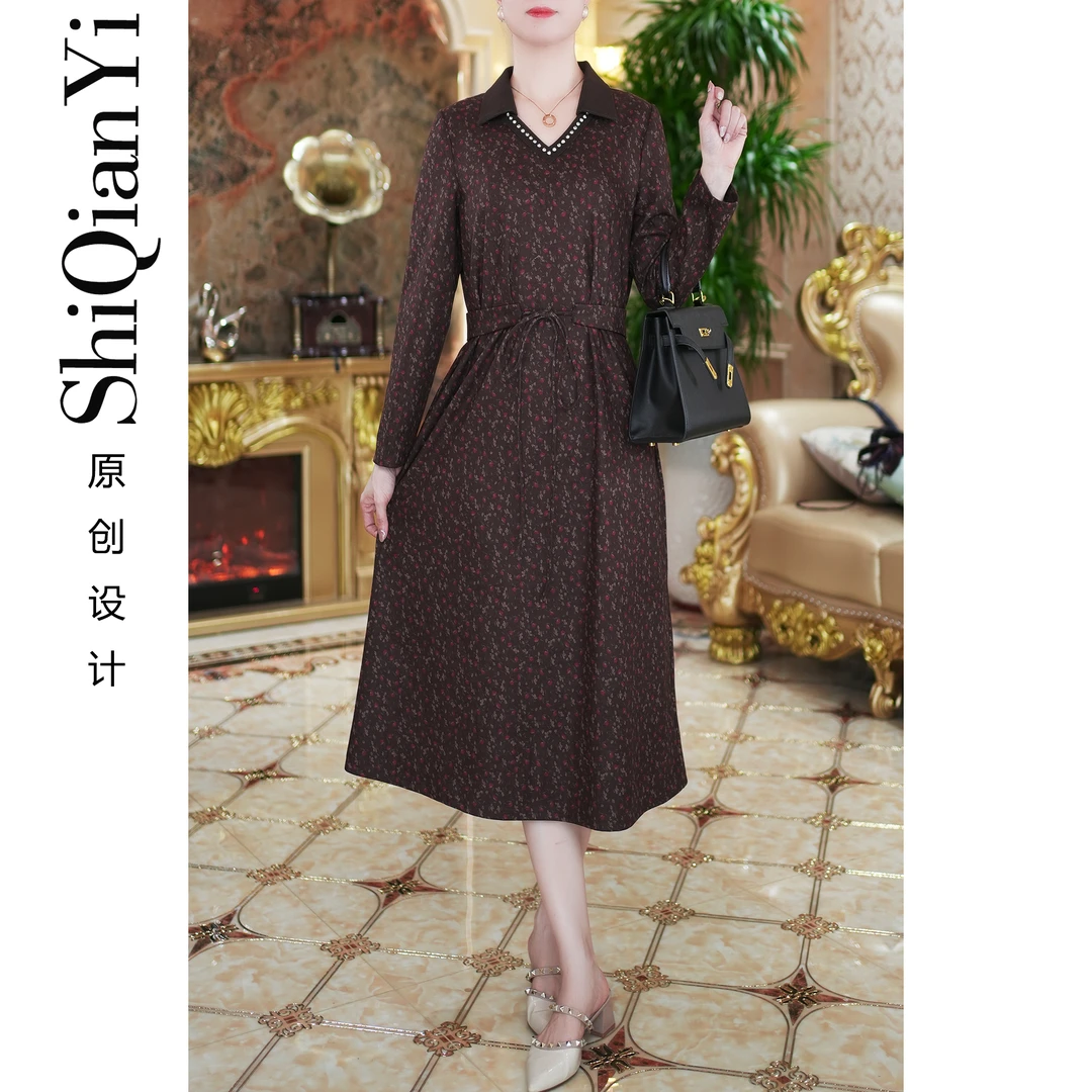 【诗千逸定制-庭前花开】2024秋冬保暖修身显瘦A1308女装连衣裙