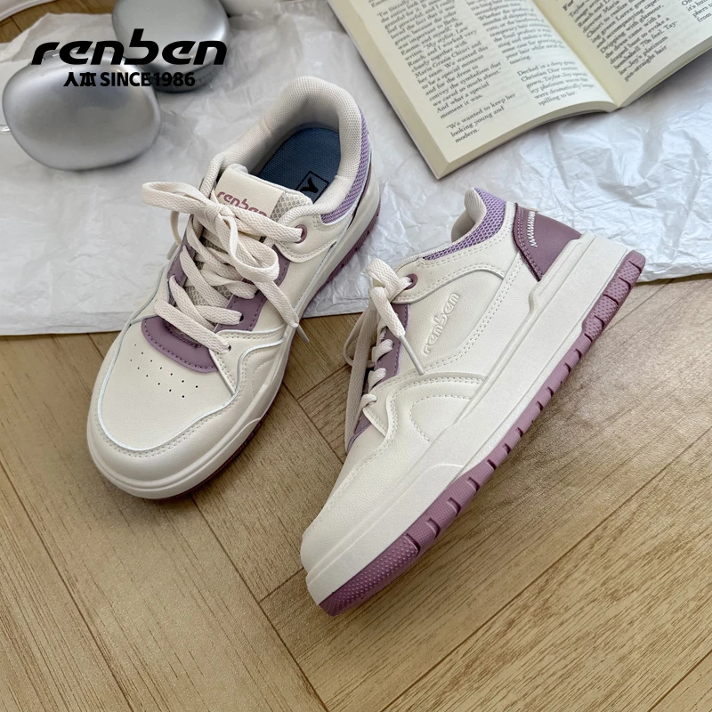 人本官方旗舰店田园风拼色薄款秋季圆头帆布鞋小众复古鞋小白日系