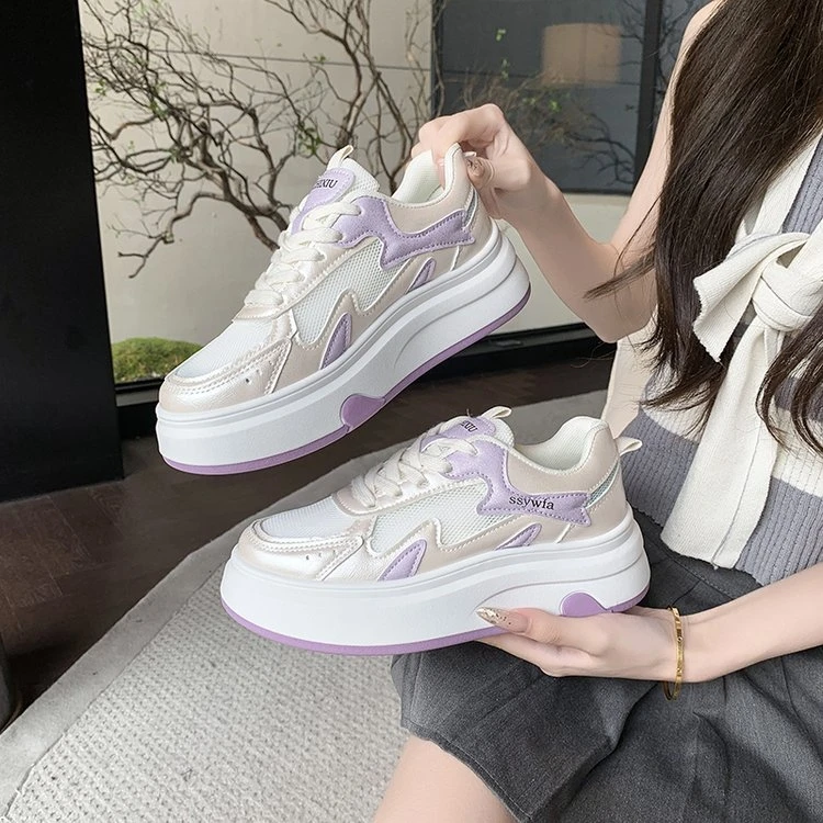 【新光夫妇专属】网面增高厚底小白鞋女透气时尚老爹鞋百搭运动鞋