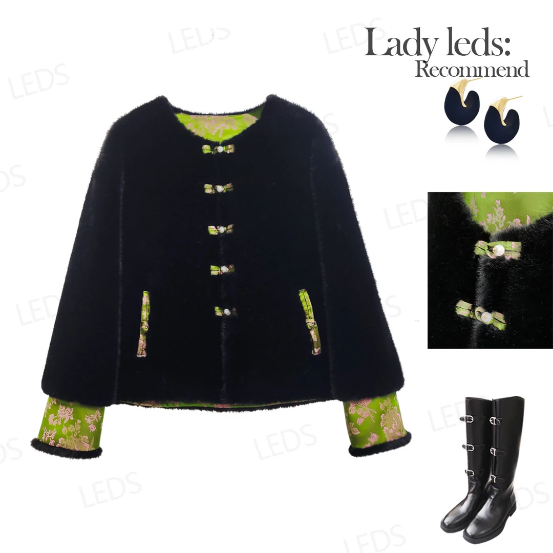 LEDS 23100冬季新款气质轻奢新中式两面穿厚外套