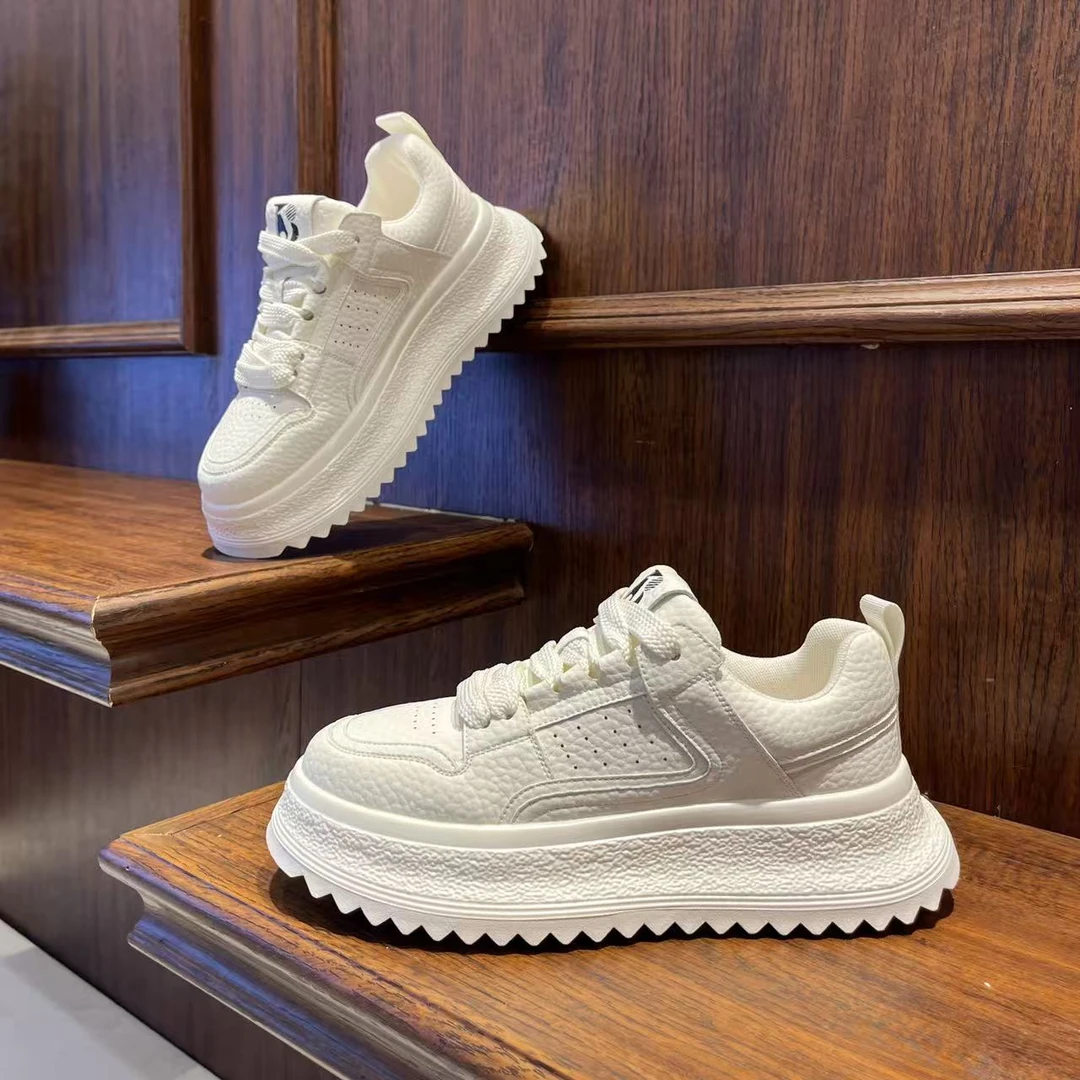 男鞋纯色时尚厚底百搭皮革拼接增高休闲鞋低帮复古风潮流男士鞋子