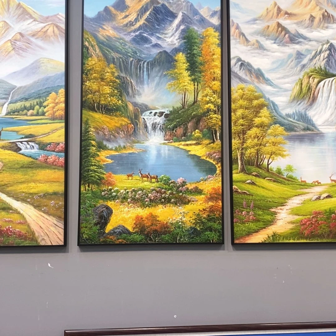 竖款湖山鹿静图80x160 实木2