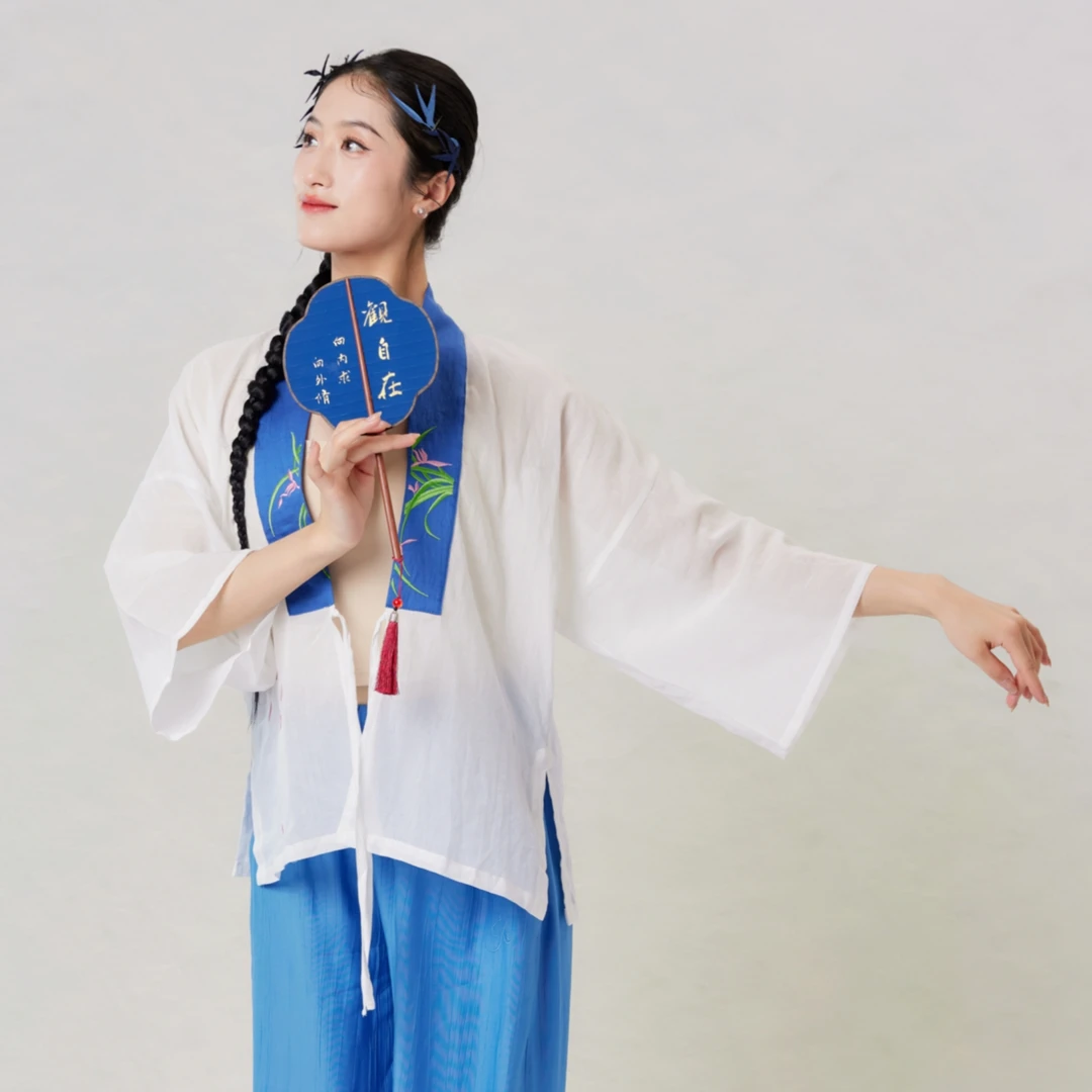 初衣织梦苎麻系列原创月白群青开衫上衣舞服