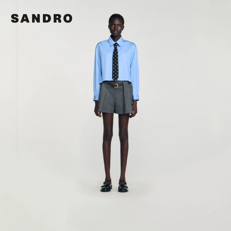 奚梦瑶同款|SANDRO2025秋季新款撞色拆卸领压褶袖衬衫SFPCM01521
