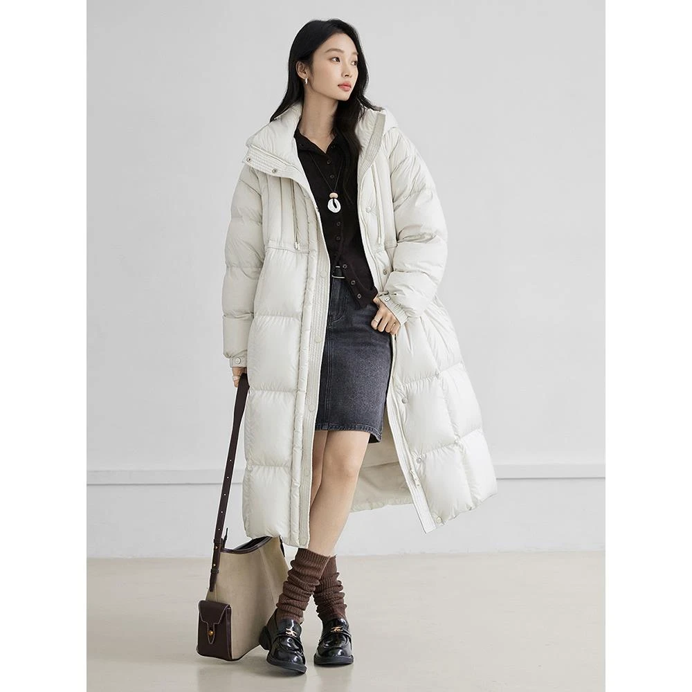 轻奢高充90白鹅绒加厚连帽羽绒服女冬季新款长款保暖鹅绒服高级感
