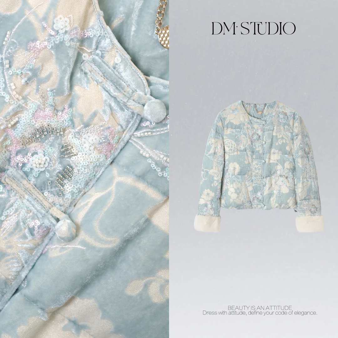 DEDM•STUDIO/新中式水貂毛袖丝绒90白鹅绒服2511YRF/LS99YR-2075