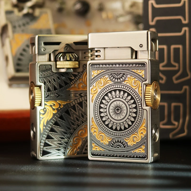 正品曼陀罗时尚复古煤油打火机创意双齿轮侧轮打火个性男士礼品